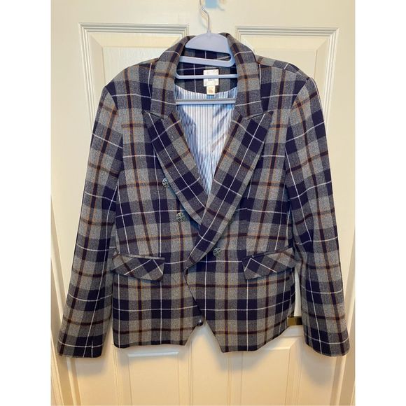 XL, Autres filles, plaid blazer in blue and grey with usable pockets. Like new! - Picture 1 of 9